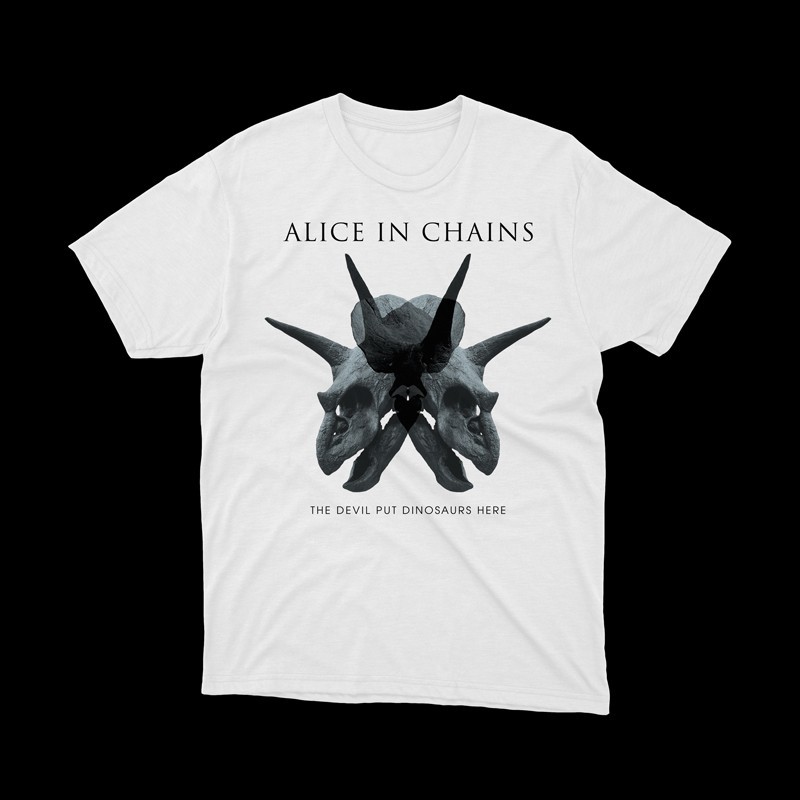 T-shirt bianca alice in chains the devil put dinosaurs here