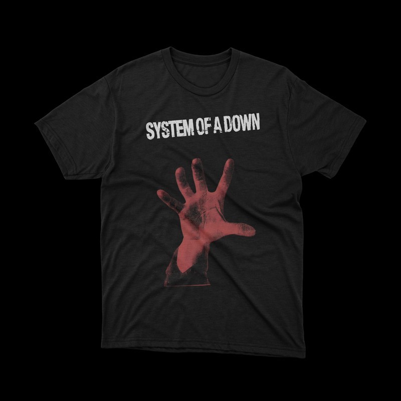 T-shirt System of down red hand T-shirt System of down red hand
